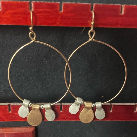 Mixed Metal Drop Hoop Earrings with Charms - Picture 5 of 5